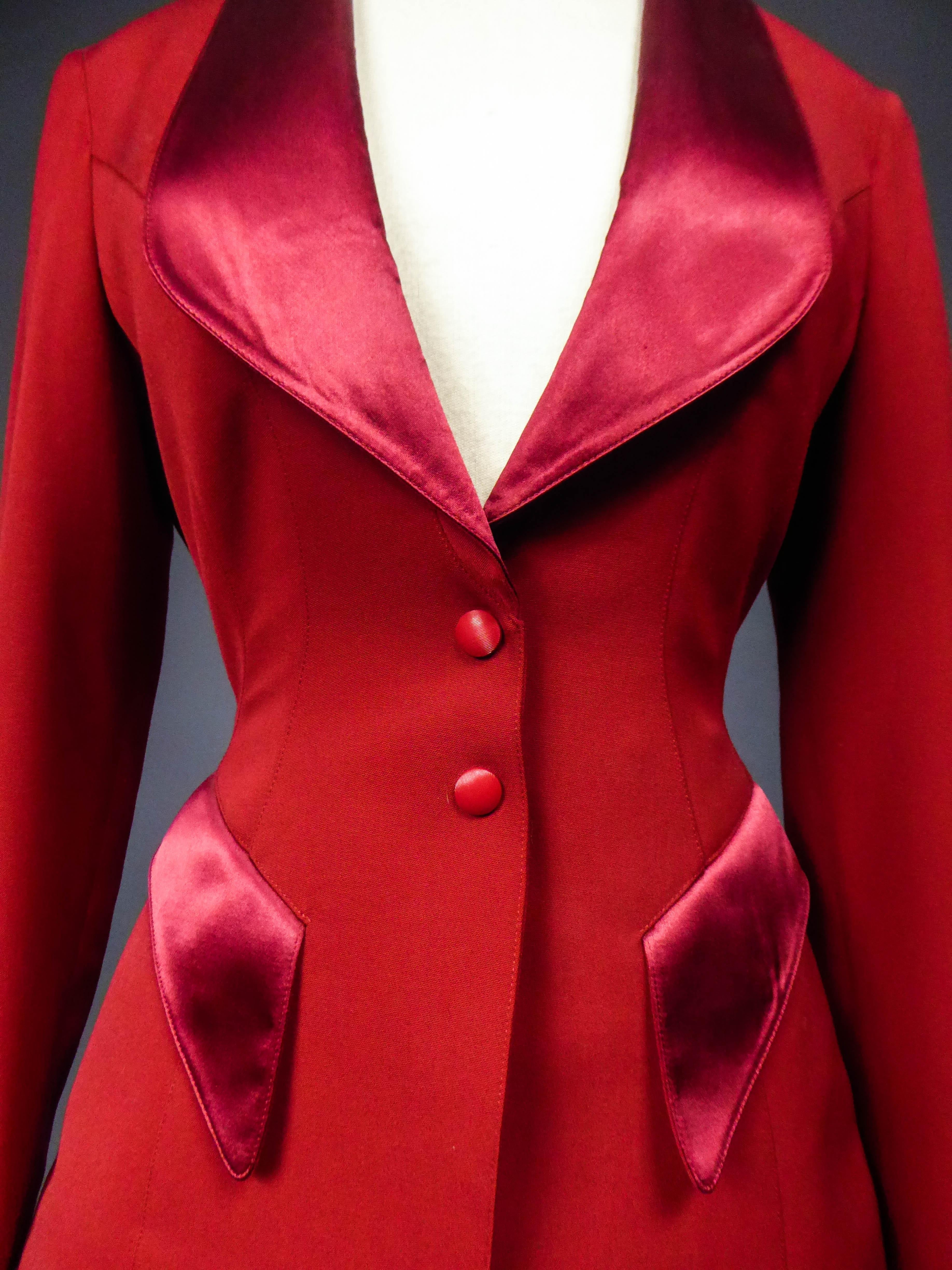 Red Thierry Mugler Couture Skirt Set Circa 1990