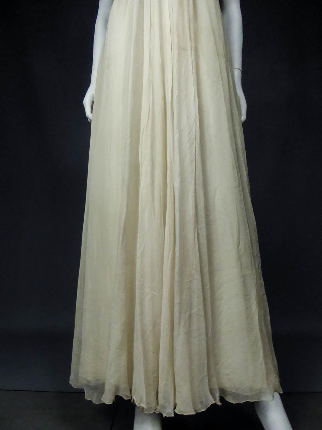 Beige A French Couture Chiffon Cream Evening Dress Circa 1970 For Sale