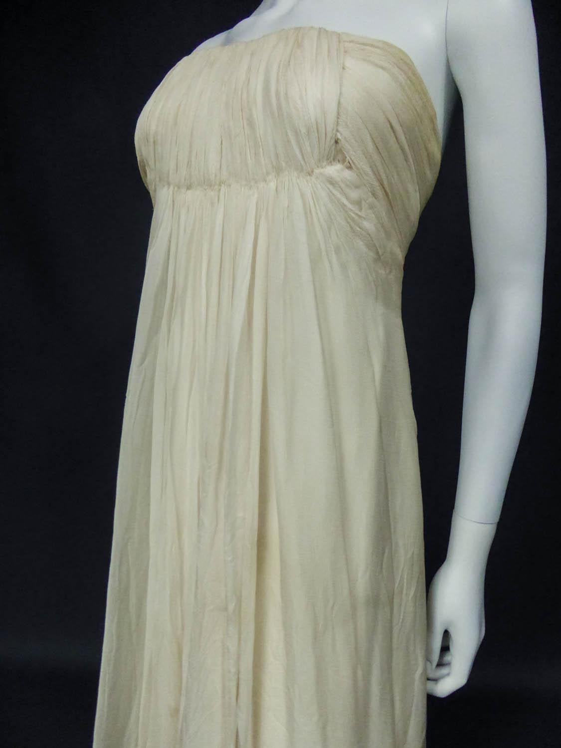 Women's A French Couture Chiffon Cream Evening Dress Circa 1970 For Sale