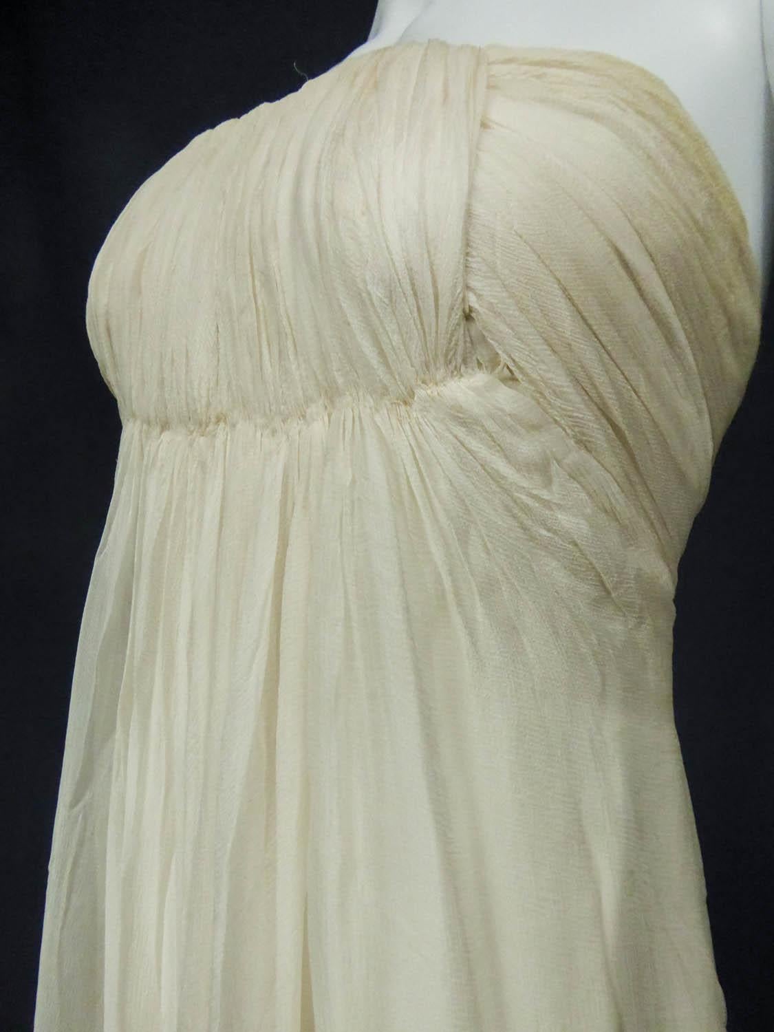 A French Couture Chiffon Cream Evening Dress Circa 1970 For Sale 1