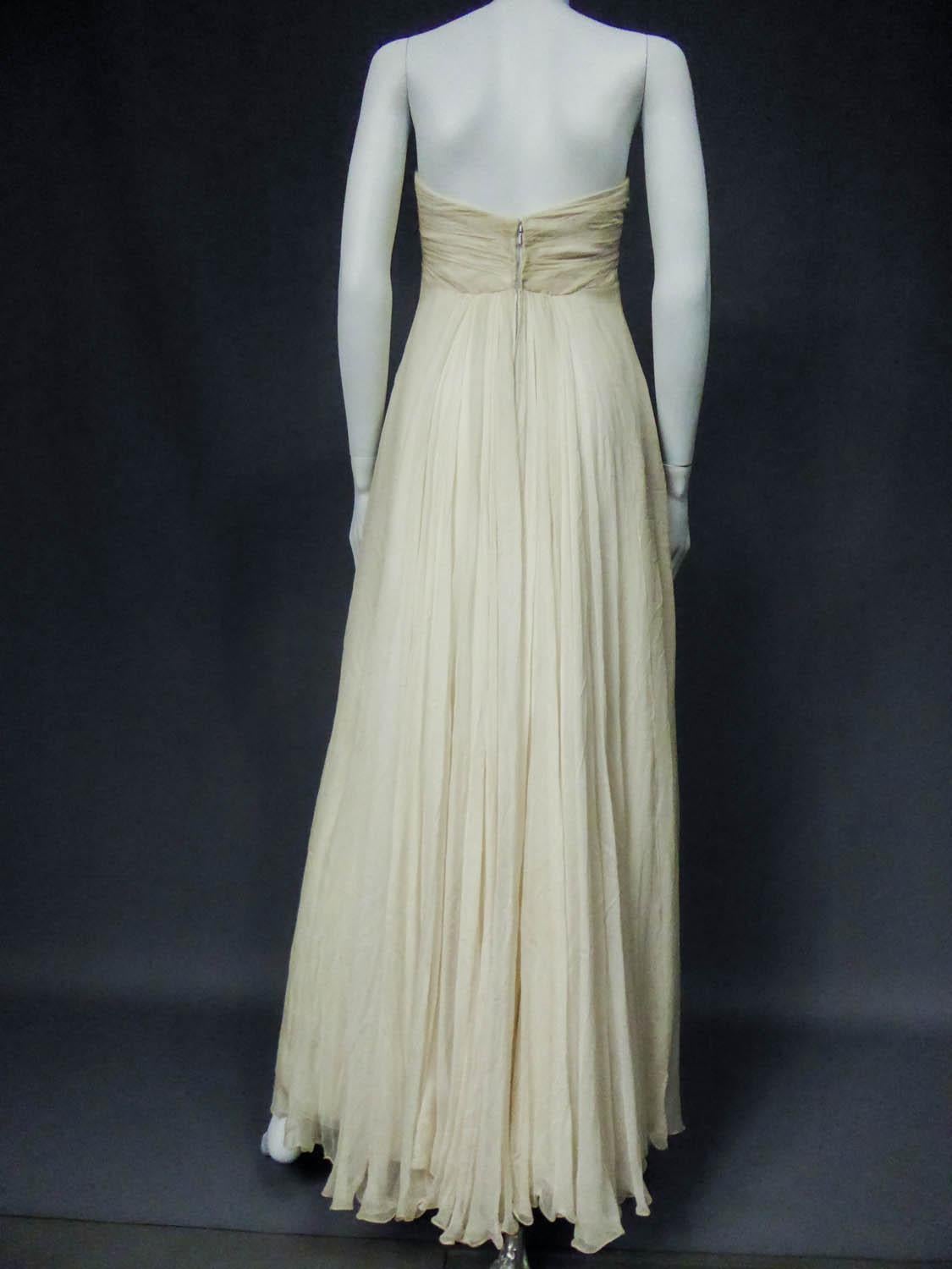 A French Couture Chiffon Cream Evening Dress Circa 1970 For Sale 3