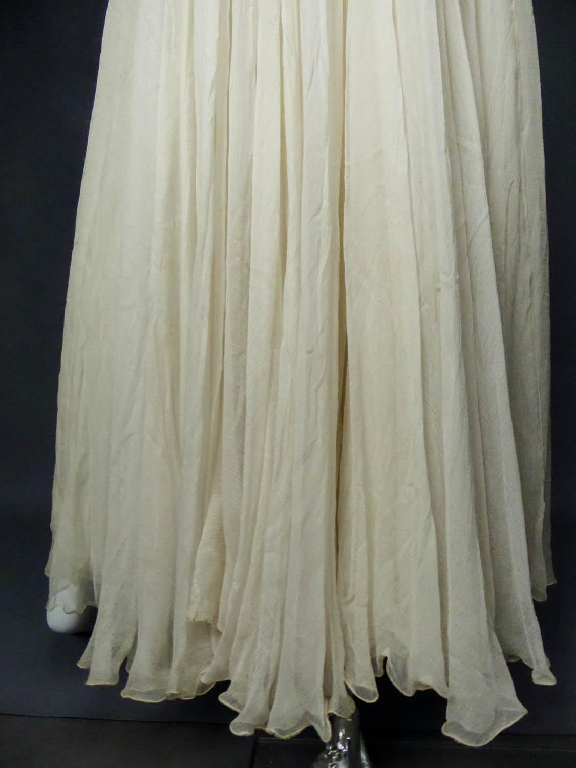 A French Couture Chiffon Cream Evening Dress Circa 1970 For Sale 4