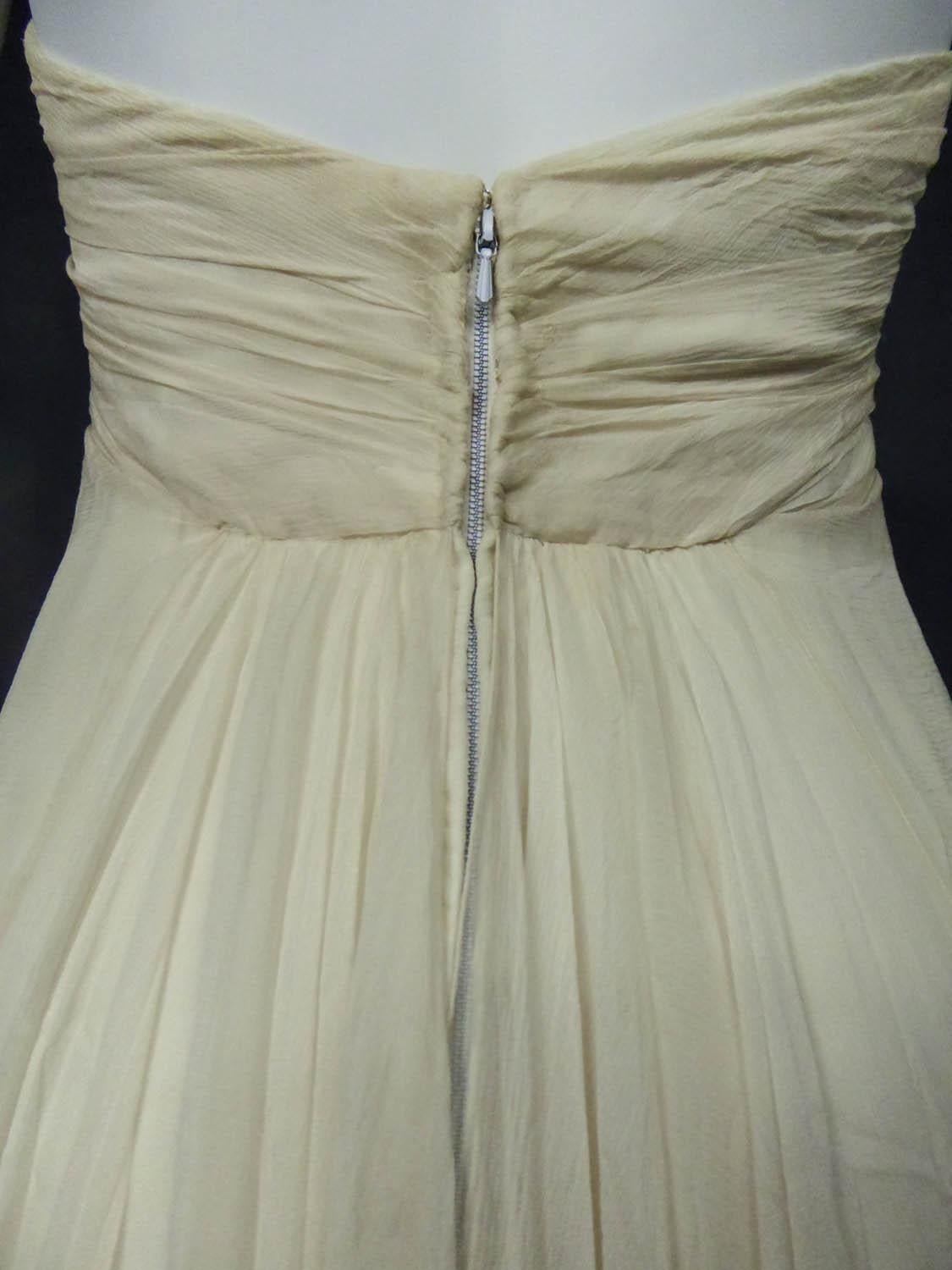 A French Couture Chiffon Cream Evening Dress Circa 1970 For Sale 5