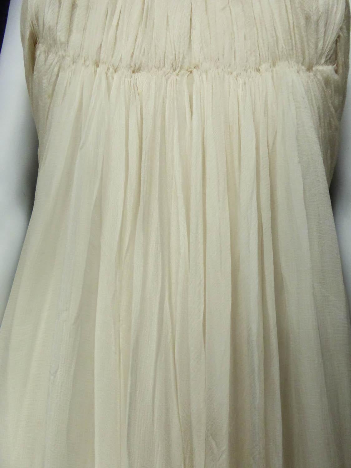 A French Couture Chiffon Cream Evening Dress Circa 1970 For Sale 6