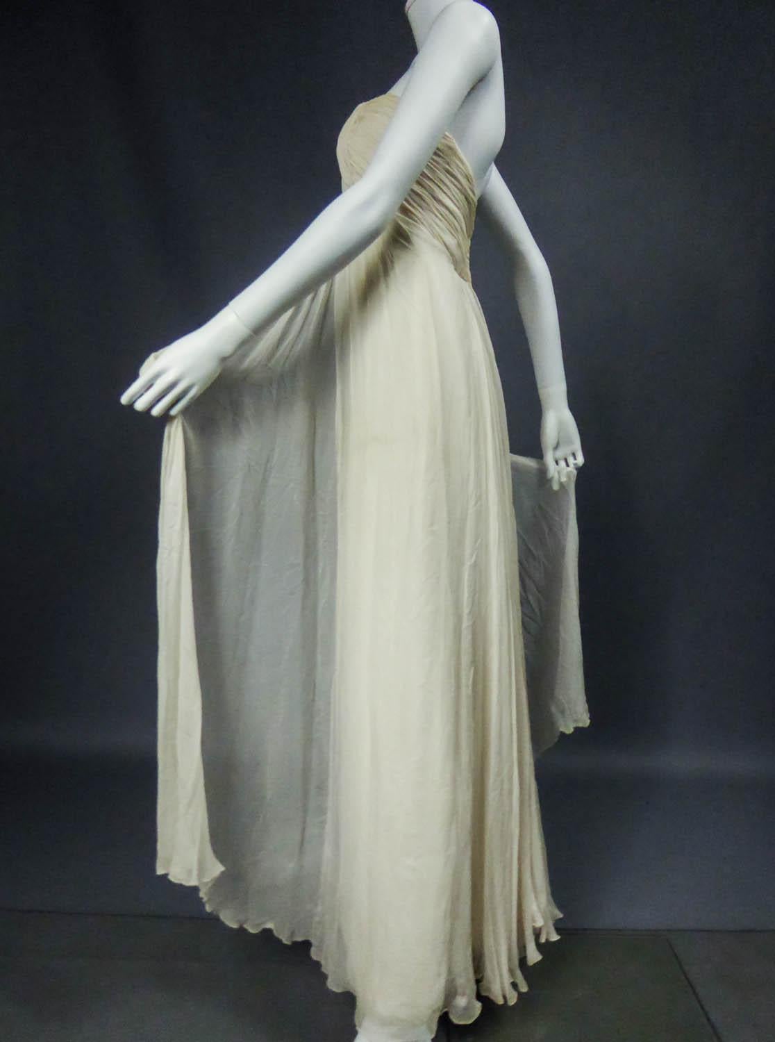 A French Couture Chiffon Cream Evening Dress Circa 1970 For Sale 7