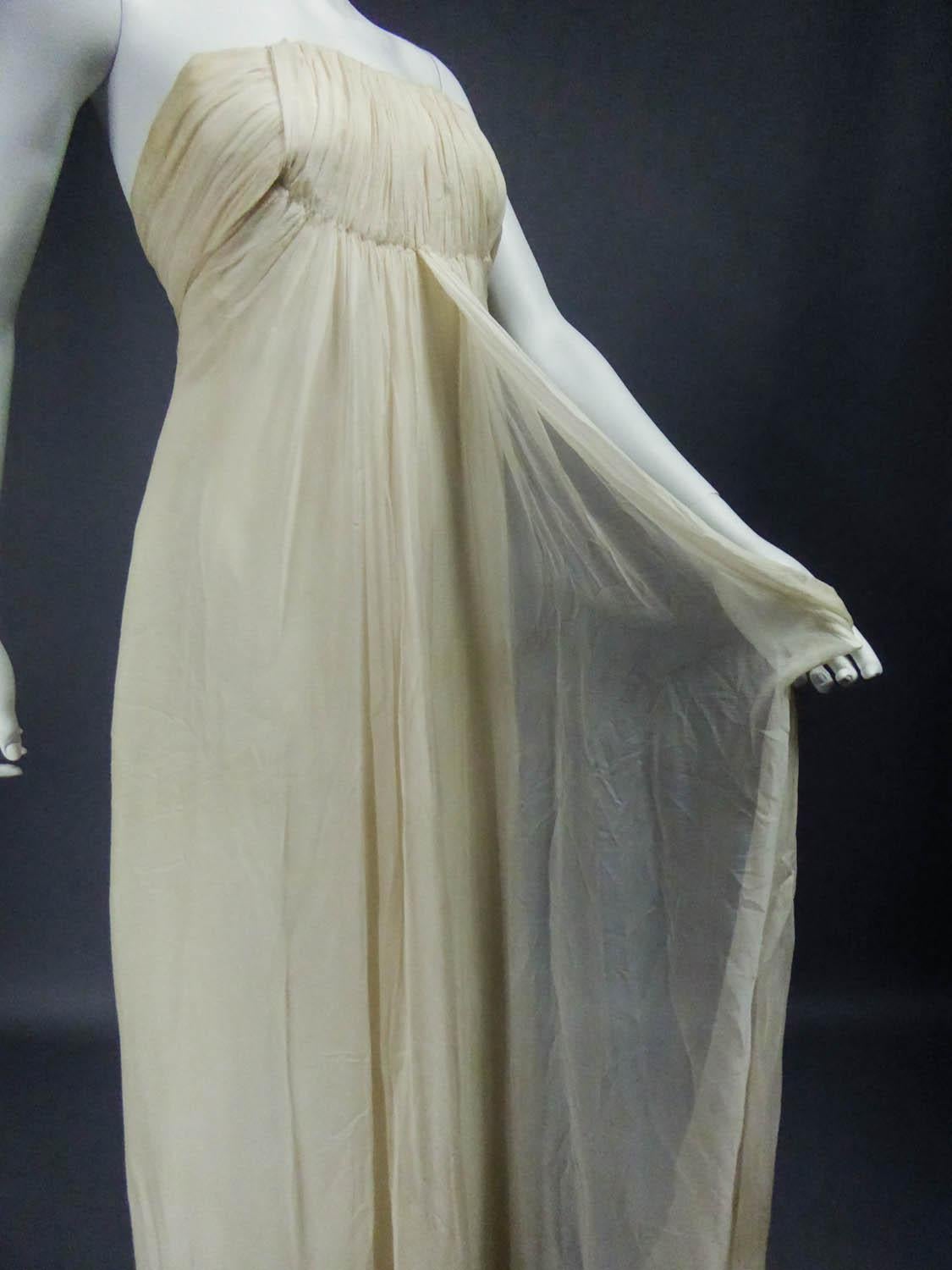 A French Couture Chiffon Cream Evening Dress Circa 1970 For Sale 8