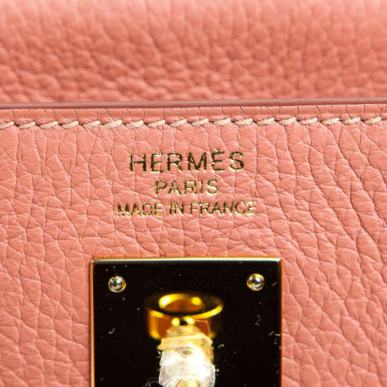 New Hermes 35cm Kelly Dusty Pink Rose Tea Clemence Leather Gold Hardware 3