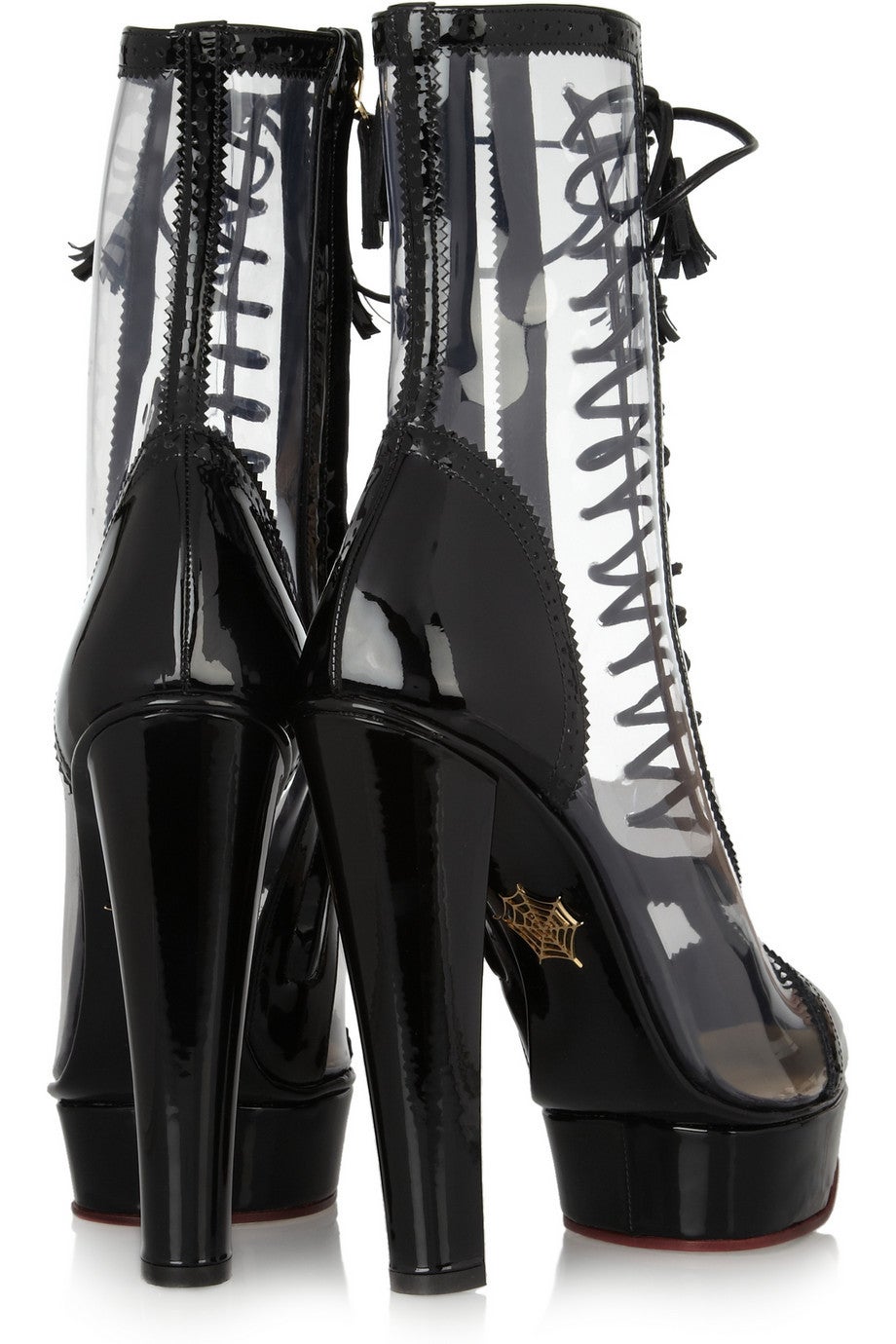 CHARLOTTE OLYPMPIA Clear PVC and Patent Leather Runway boots 38 $1315 In New Condition For Sale In Westmount, Quebec