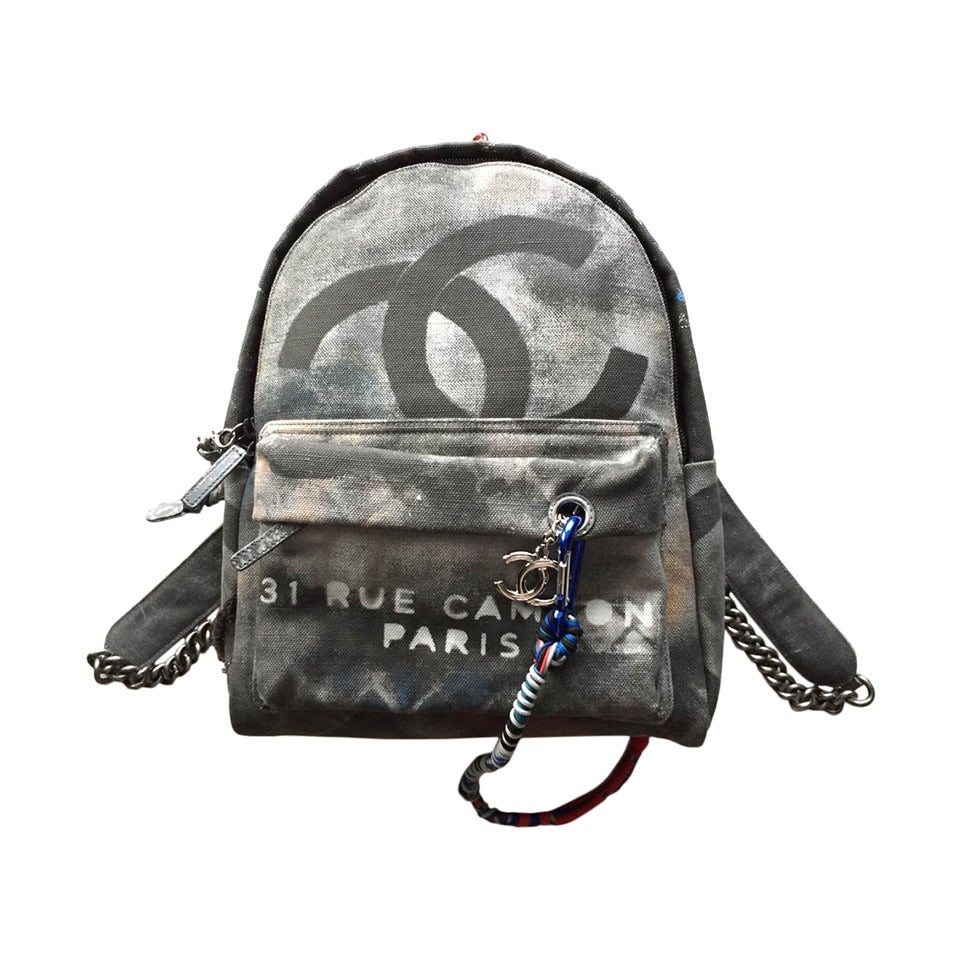 CHANEL Grey Painted Canvas Medium Graffiti Backpack at 1stDibs