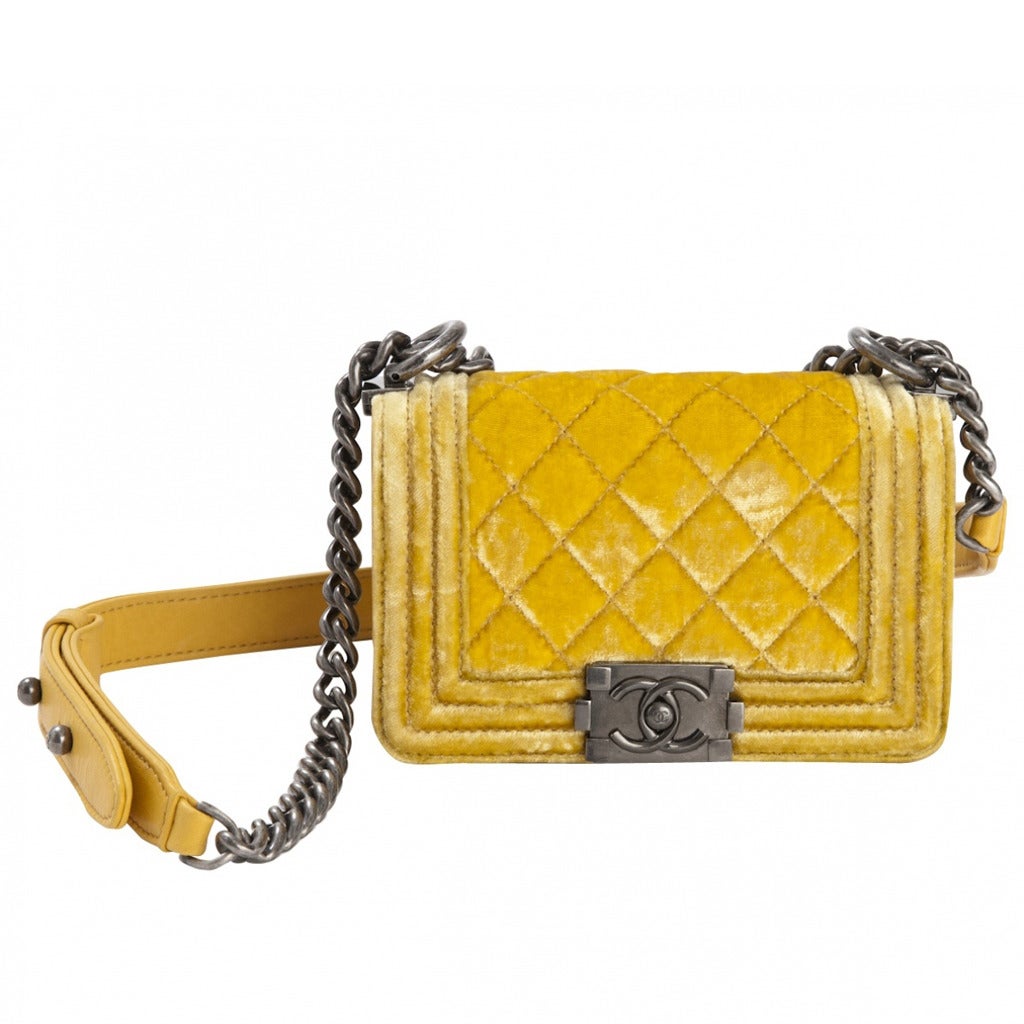 2014 CHANEL Spring Summer Yellow Crush Velvet LE Boy Small New $4000 Sold Out For Sale