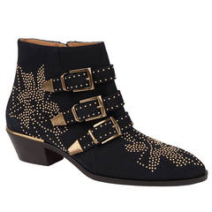 Used 2014/15 CHLOE Suzanna Studded Suede Bootie, Navy/Gold (39.5 )SOLD OUT $1295