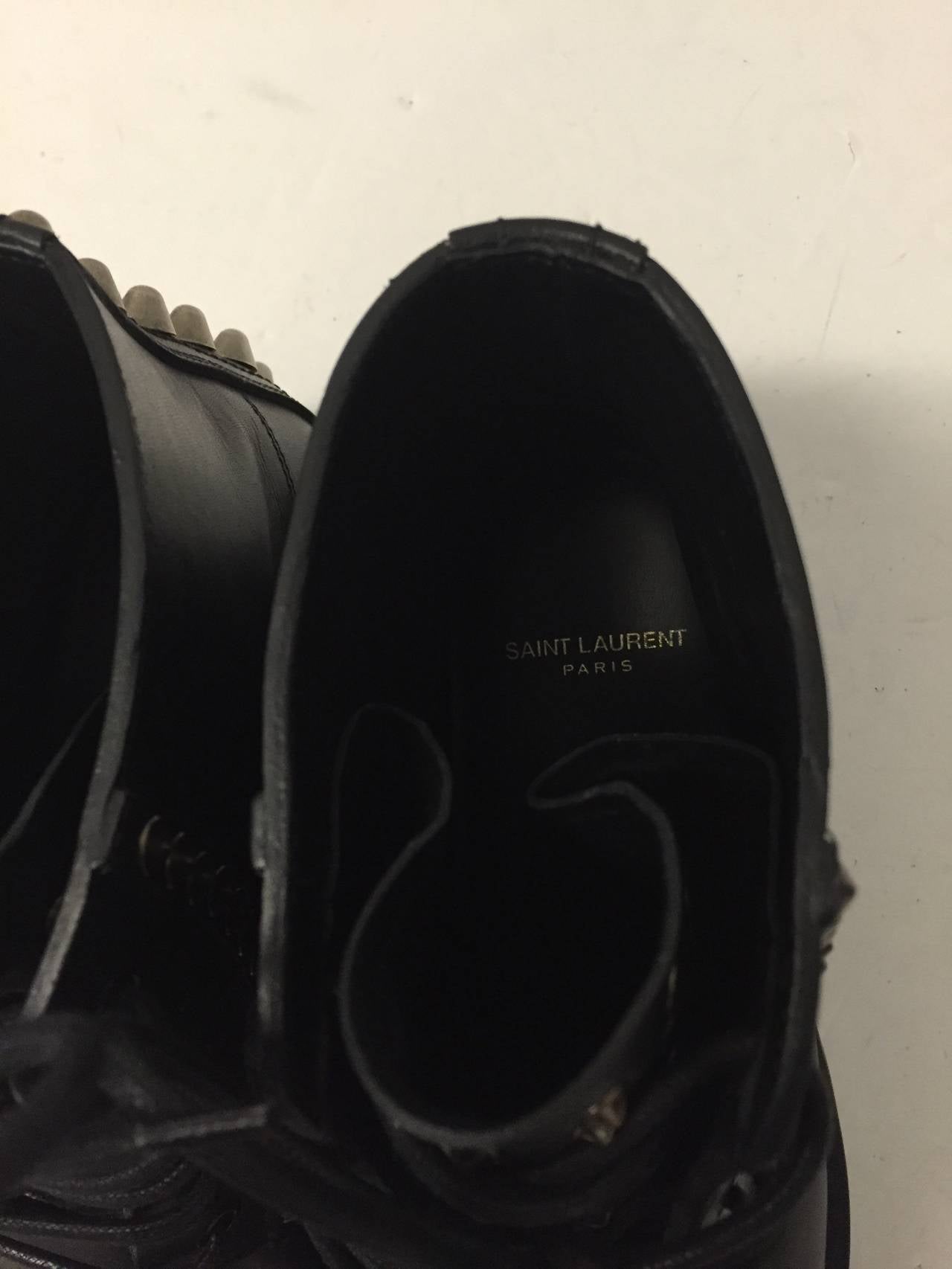 Women's Saint Laurent Black Spiked Leather Lace Up Ranger Boots For Sale