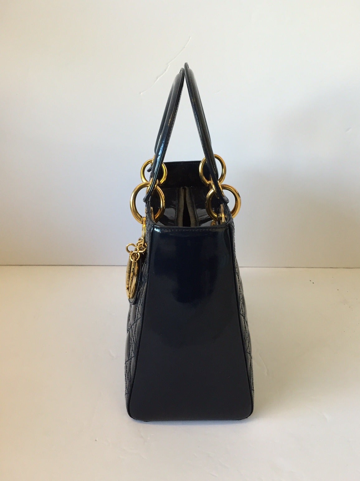 Women's Lady Dior Medium Patent Leather Midnight Bag Retail $3600 For Sale