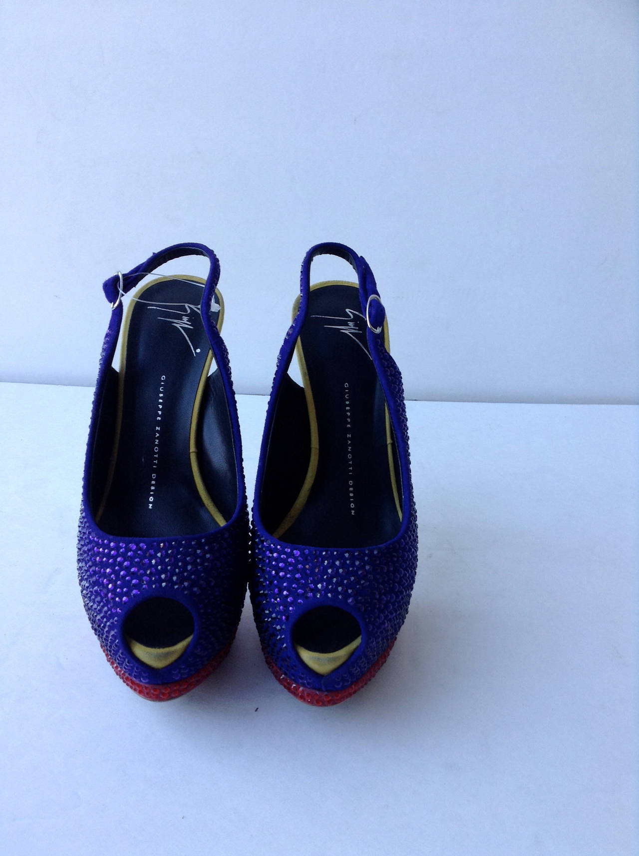 Giuseppe Zanotti Color Block Crystal Slingback Heels