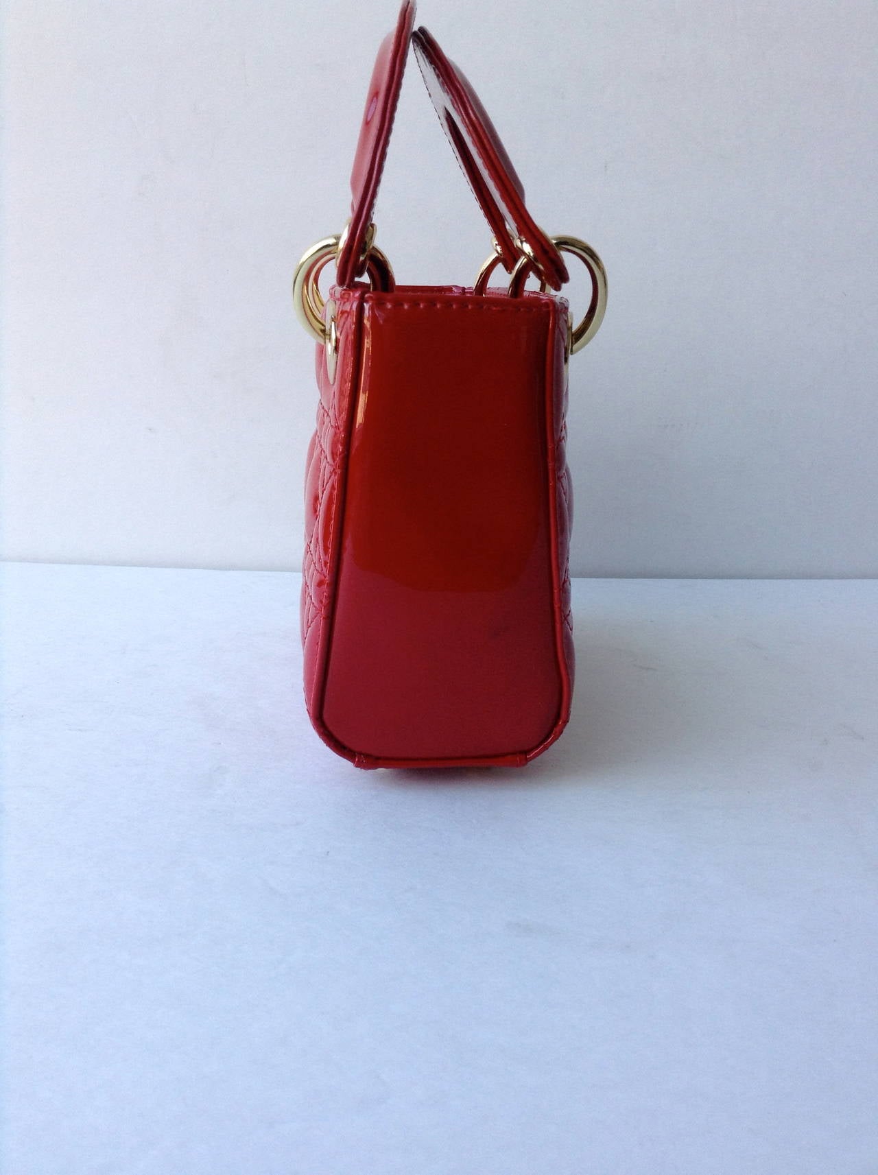 Red Patent Christian Dior Lady Dior Bag In New Condition For Sale In Westmount, Quebec
