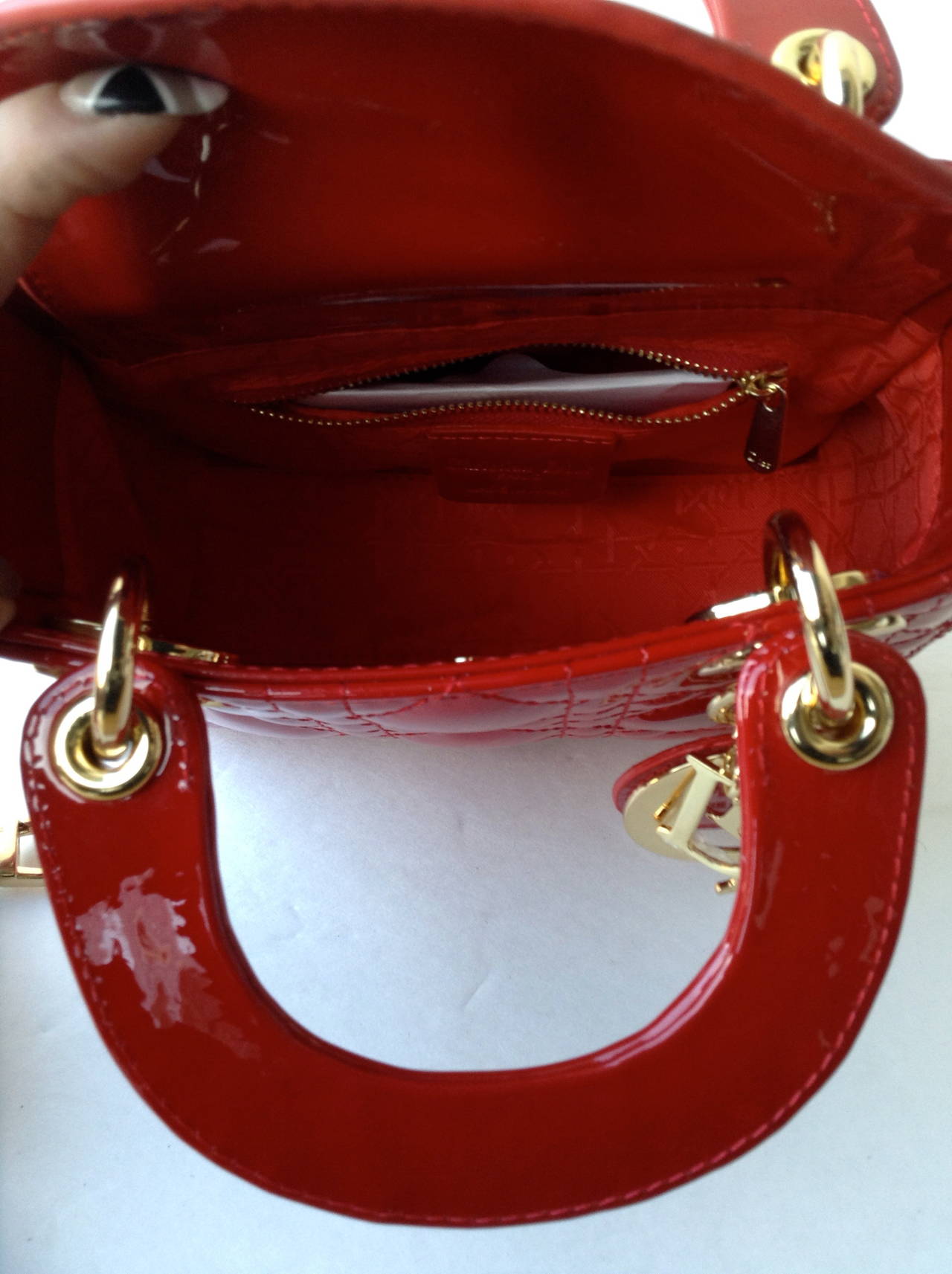 Red Patent Christian Dior Lady Dior Bag For Sale 4