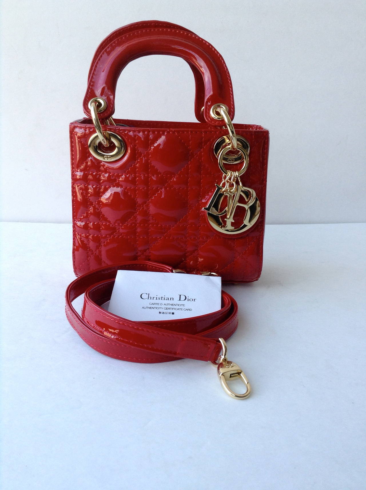 Red Patent Christian Dior Lady Dior Bag For Sale 5