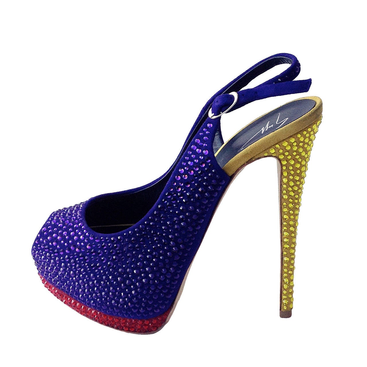 Giuseppe Zanotti Color Block Crystal Slingback Heels For Sale at 1stDibs