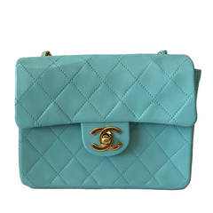 Chanel Tiffany Blue Vintage Quilted Lambskin Leather Classic Mini Flap Bag