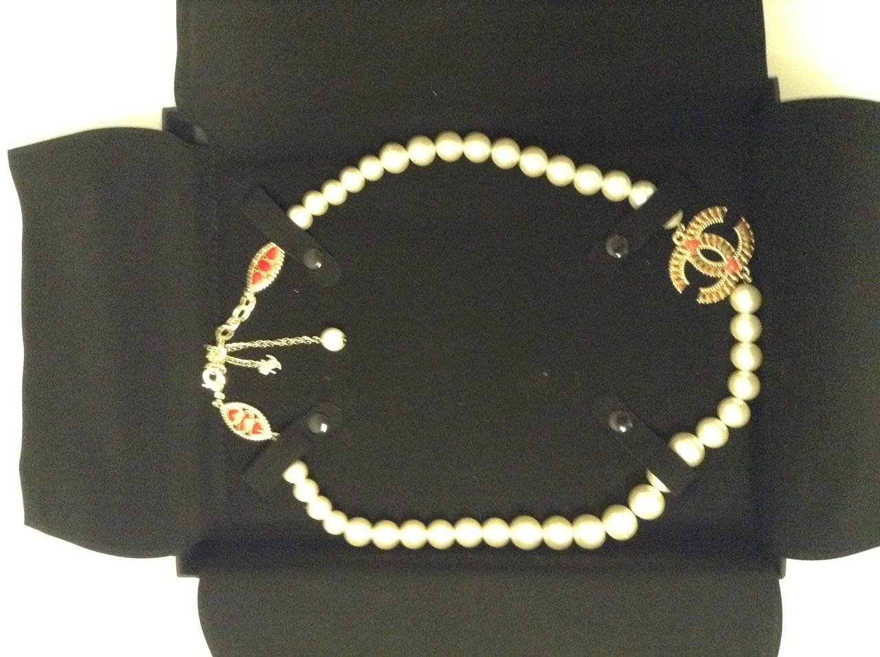 2014 Chanel Paris Dallas CC Logo pearl Strand necklace Retail $2400
