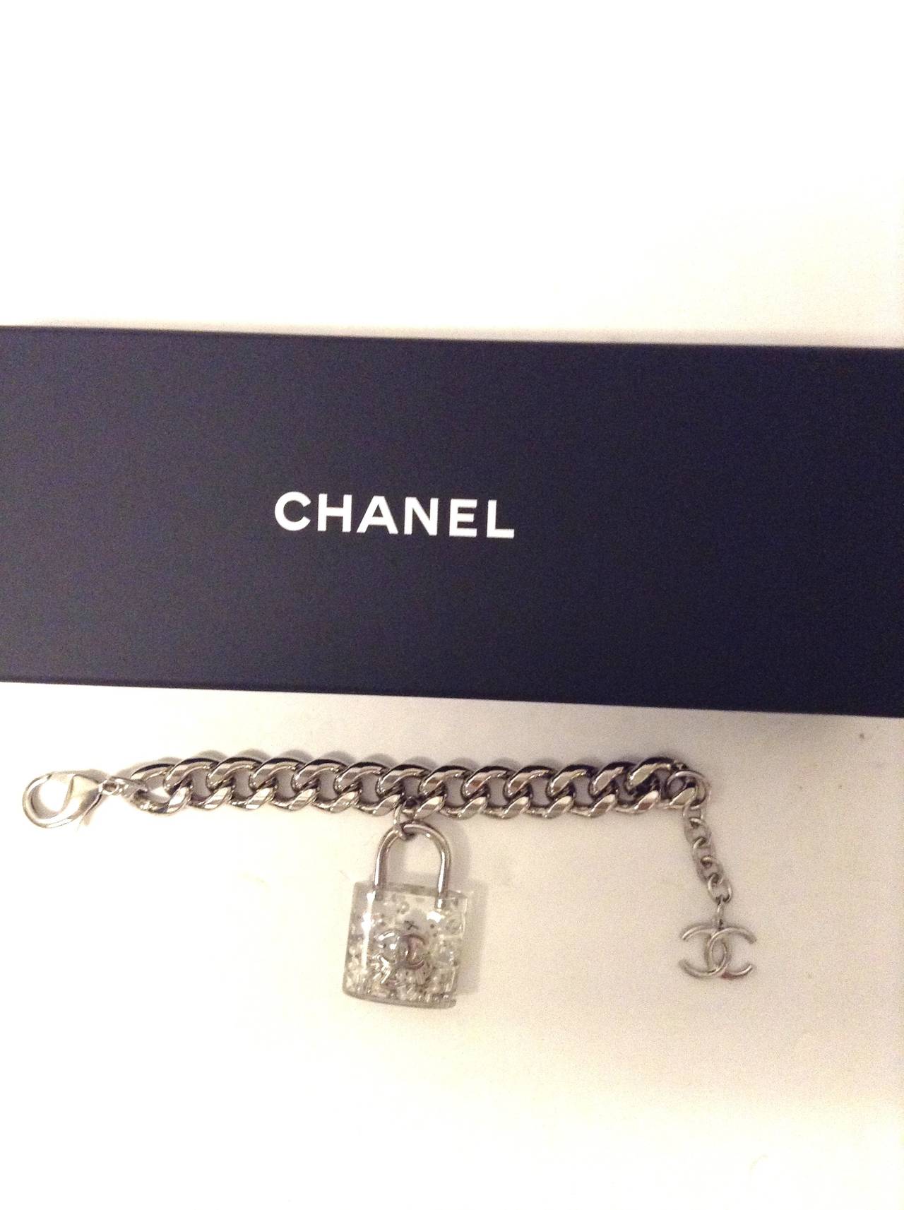 2014 Chanel Clear Lucite Pad Lock Bracelet