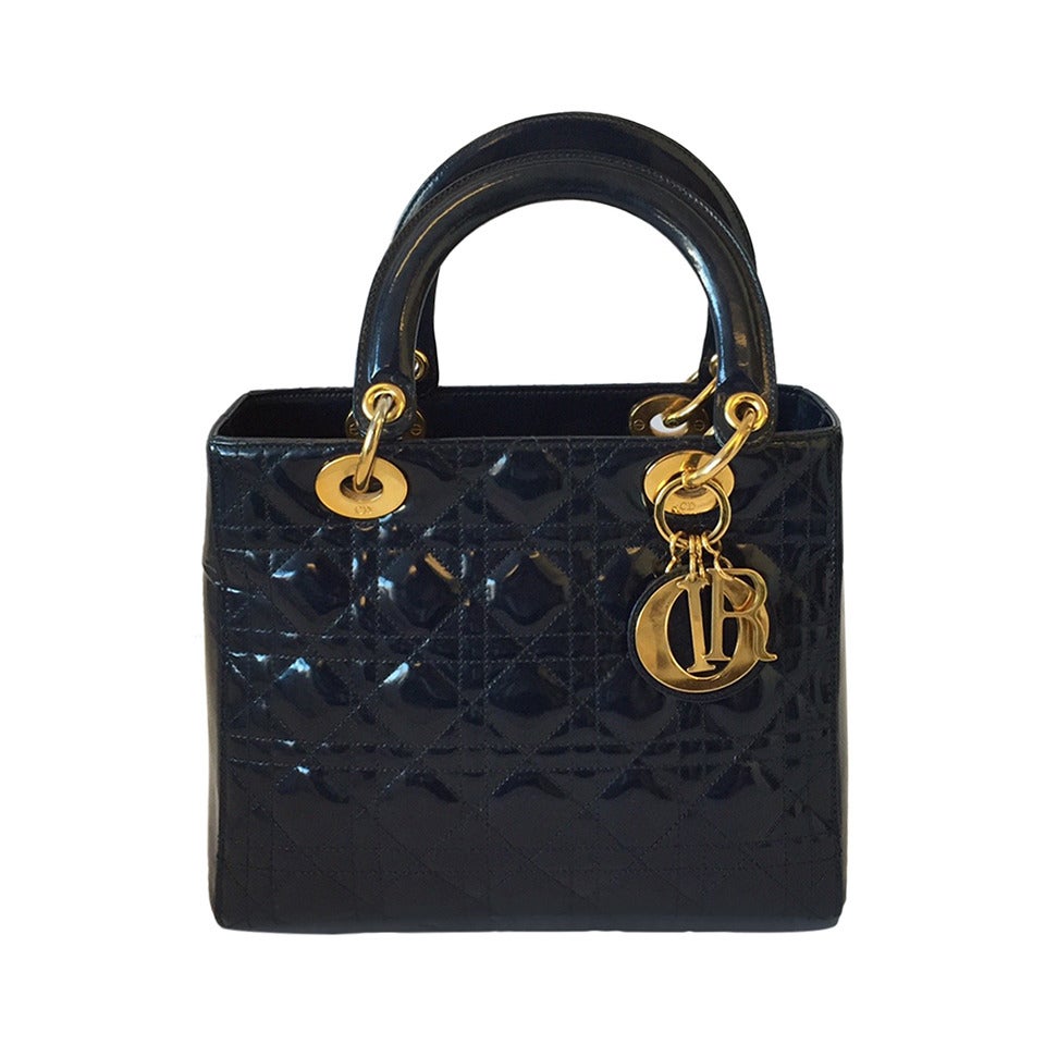 Lady Dior Medium Patent Leather Midnight Bag Retail $3600 For Sale