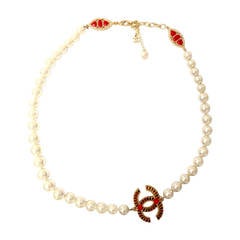 Used 2014 Chanel Paris Dallas CC Logo pearl Strand necklace Retail $2400