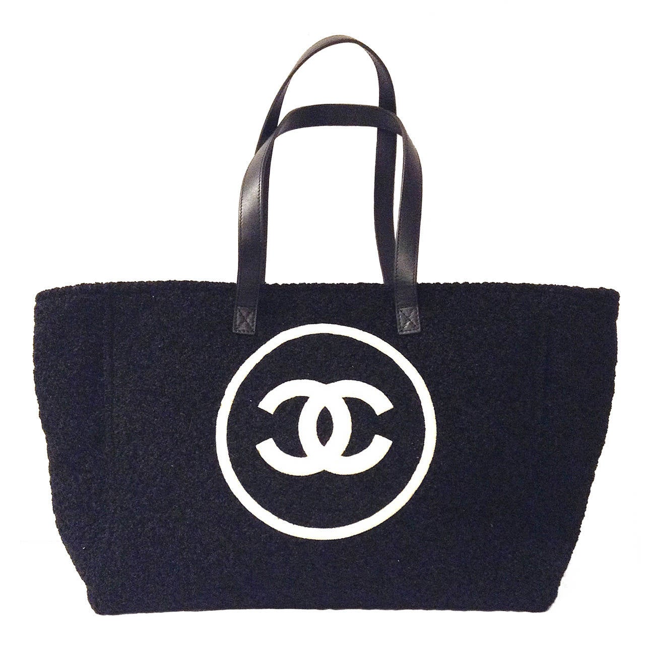 1990S CHANEL Sport Logo tweed/jersey Tote bag Black and White For Sale