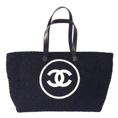 Retro 1990S CHANEL Sport Logo tweed/jersey Tote bag Black and White