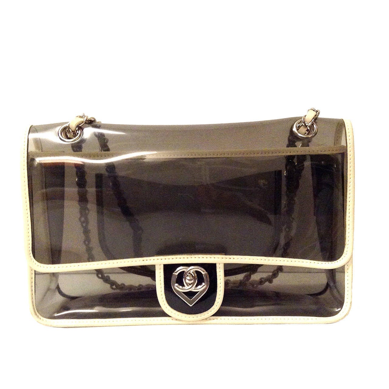 2008 Chanel Clear Vinyl Valentines 2.55 Flap bag For Sale