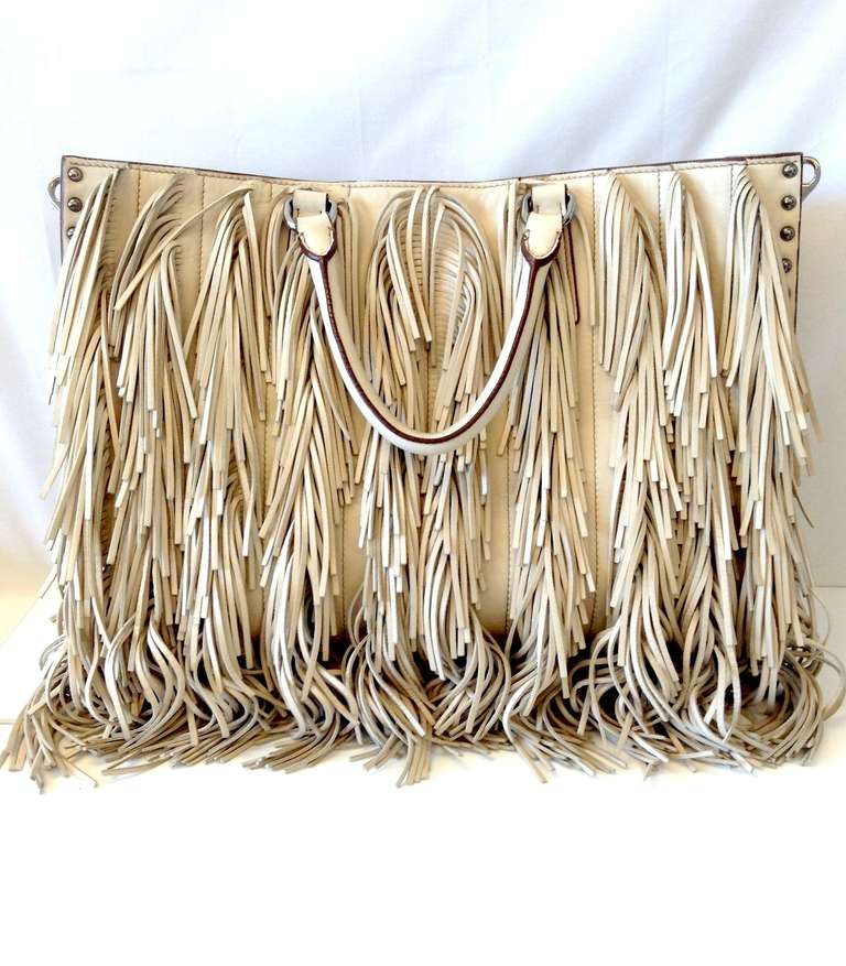 2011 - Prada Ivory Runway Fringe Leather Tote In Excellent Condition In Westmount, Quebec
