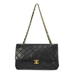 1980-1981 Chanel Black Lambskin Double Flap 2.55 Bag with Gold Hardware