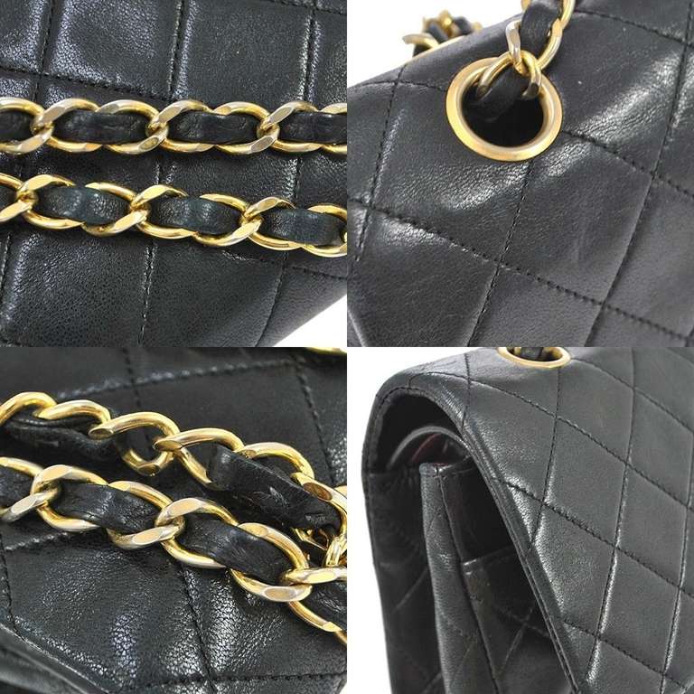 1980-1981 Chanel Black Lambskin Double Flap 2.55 Bag with Gold Hardware In Good Condition In Westmount, Quebec