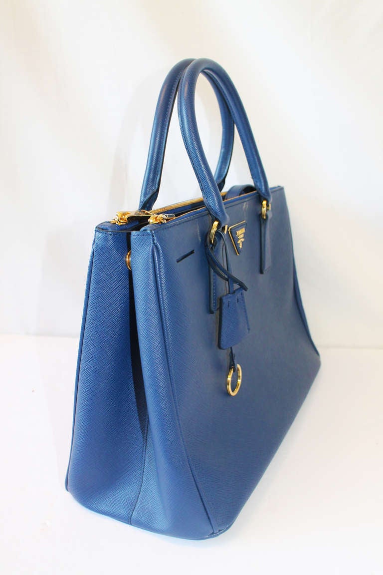2013- Prada Saffiano Double Zip Lux Tote with Strap in Bluette For Sale at  1stDibs | prada bag 2013, prada saffiano lux bluette, prada bags 2013