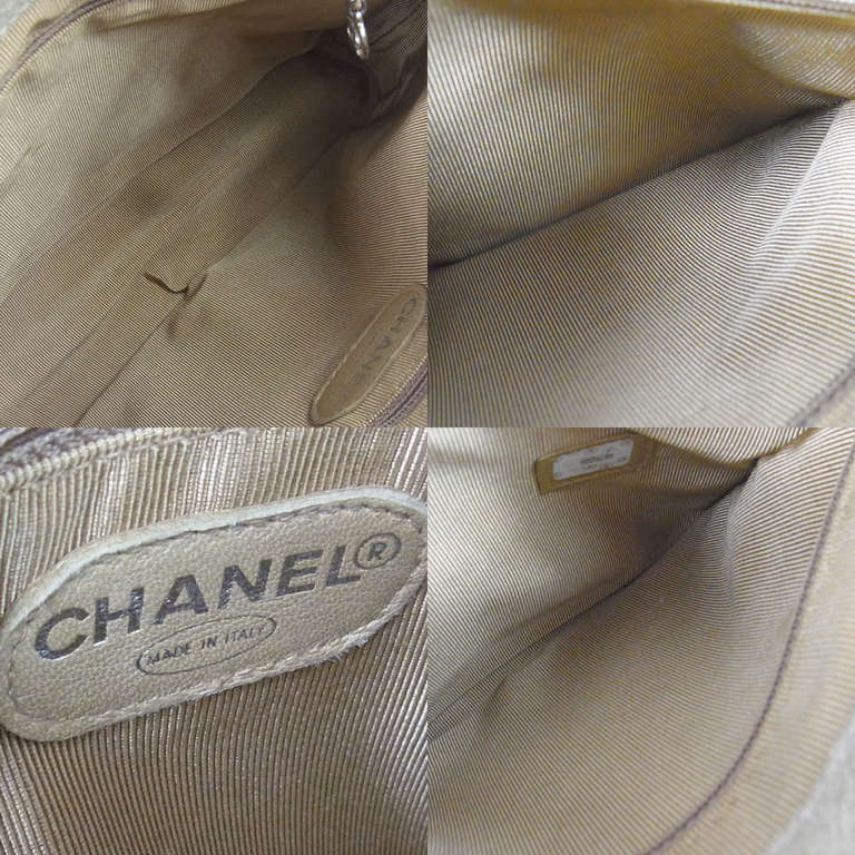 1996 Chanel Beige Canvas Shoulder Bag With Silver Tone Hardware