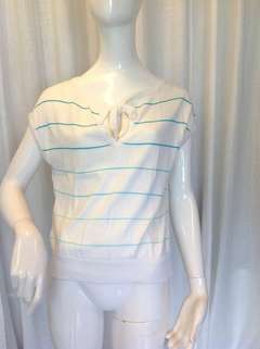 1990's Courrēges white and blue sleeveless top