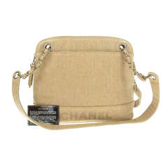 1996 Chanel Beige Canvas Shoulder Bag With Silver Tone Hardware