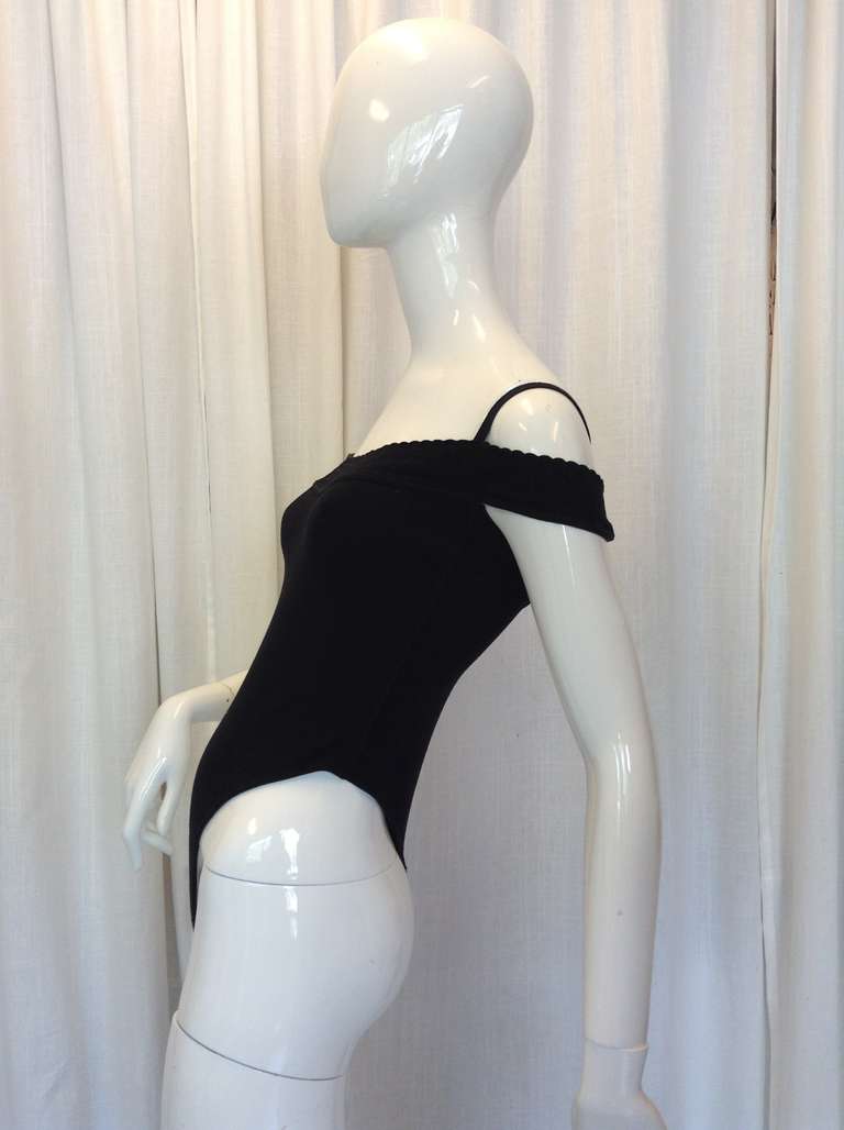 Vintage Alaia Black Cotton Leoatrd 
Thong in back
Double Strap Shoulder
Zipper in Back
Made In Italy