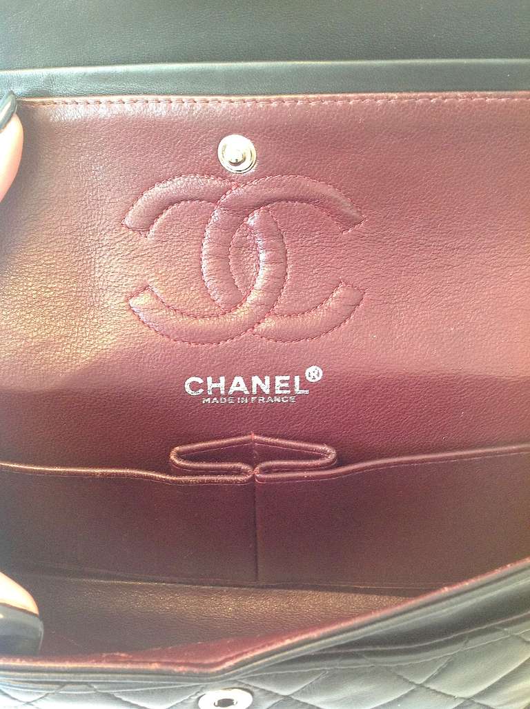 Chanel Black Lambskin Double Flap 2.55 Bag with Silver Hardware For Sale 3