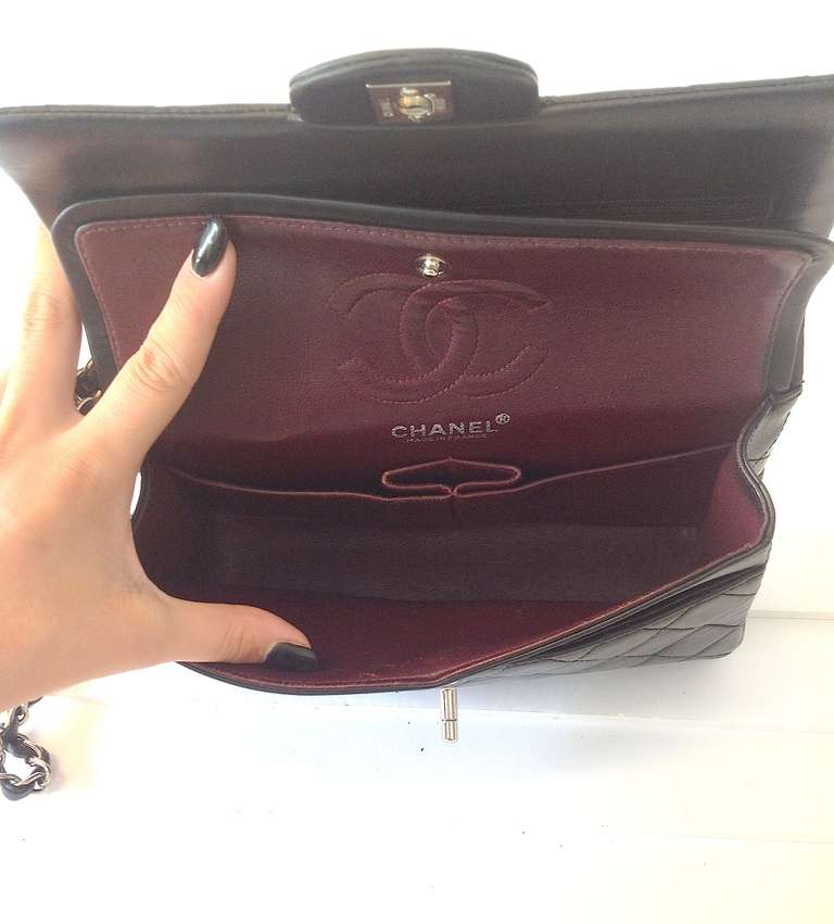 Chanel Black Lambskin Double Flap 2.55 Bag with Silver Hardware For Sale 2