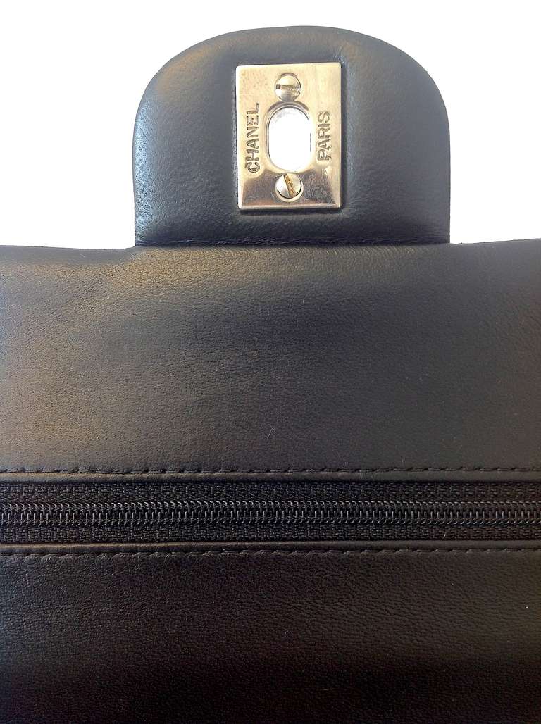 Chanel Black Lambskin Double Flap 2.55 Bag with Silver Hardware For Sale 4