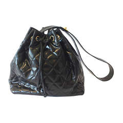 1990's Chanel Drawstring bag in Black Vinyl