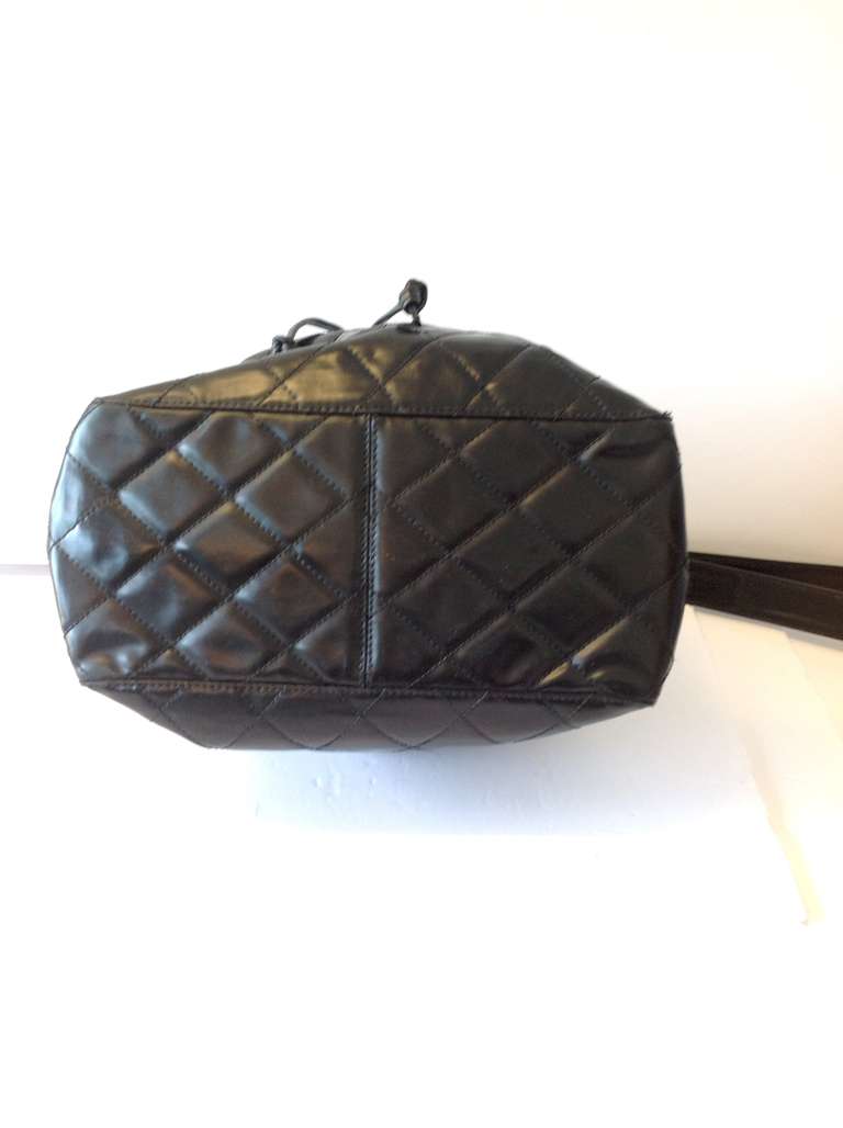Women's 1990's Chanel Drawstring bag in Black Vinyl For Sale