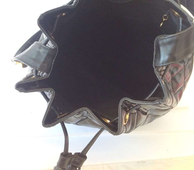 1990's Chanel Drawstring bag in Black Vinyl For Sale 1