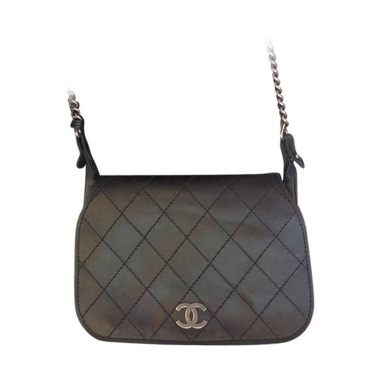 2014 Chanel Black Leather Crossbody Boy Bag with Silver Hardware For Sale