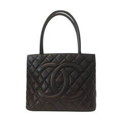 Chanel Black Quilted Caviar Leather Gold Medallion Tote Bag