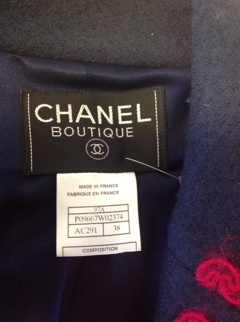 Chanel Navy Wool Blazer with Zip For Sale 4