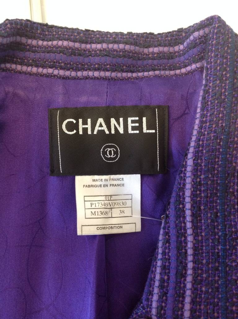 Chanel Wool Blazer Multi Purple For Sale 2