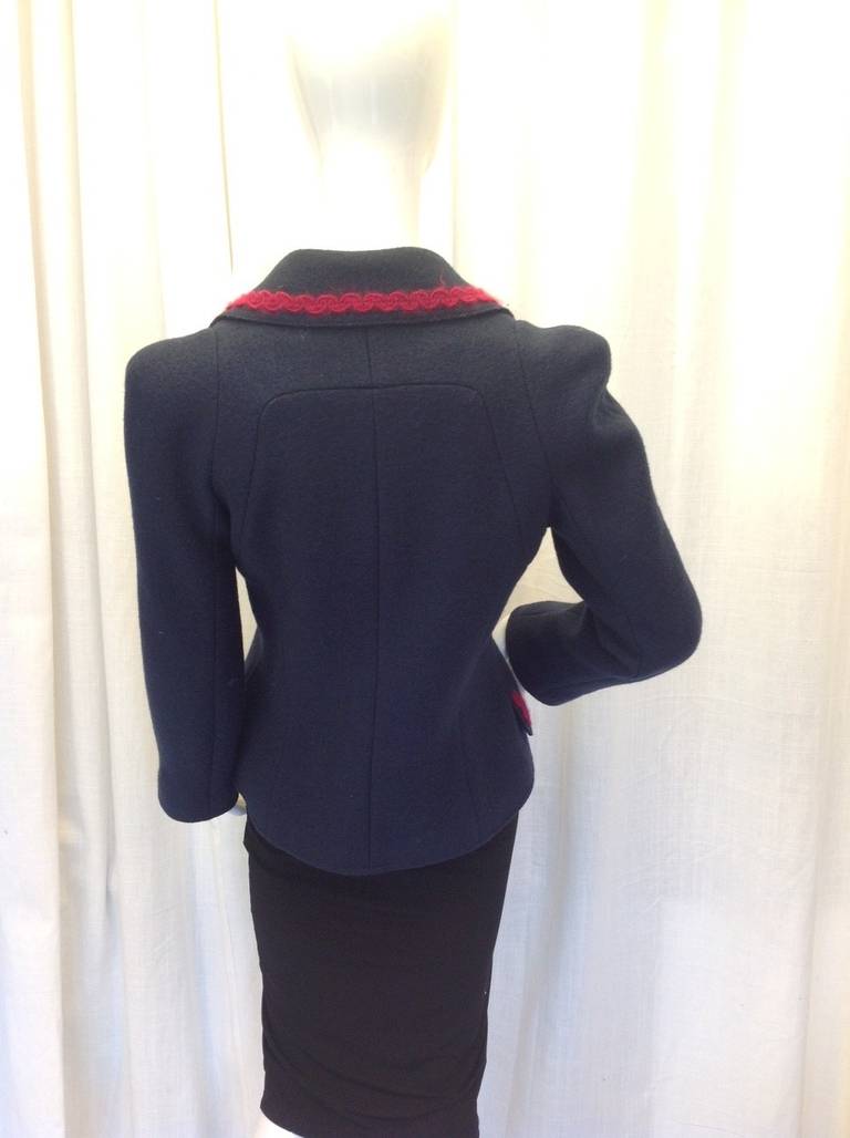 Women's Chanel Navy Wool Blazer with Zip For Sale