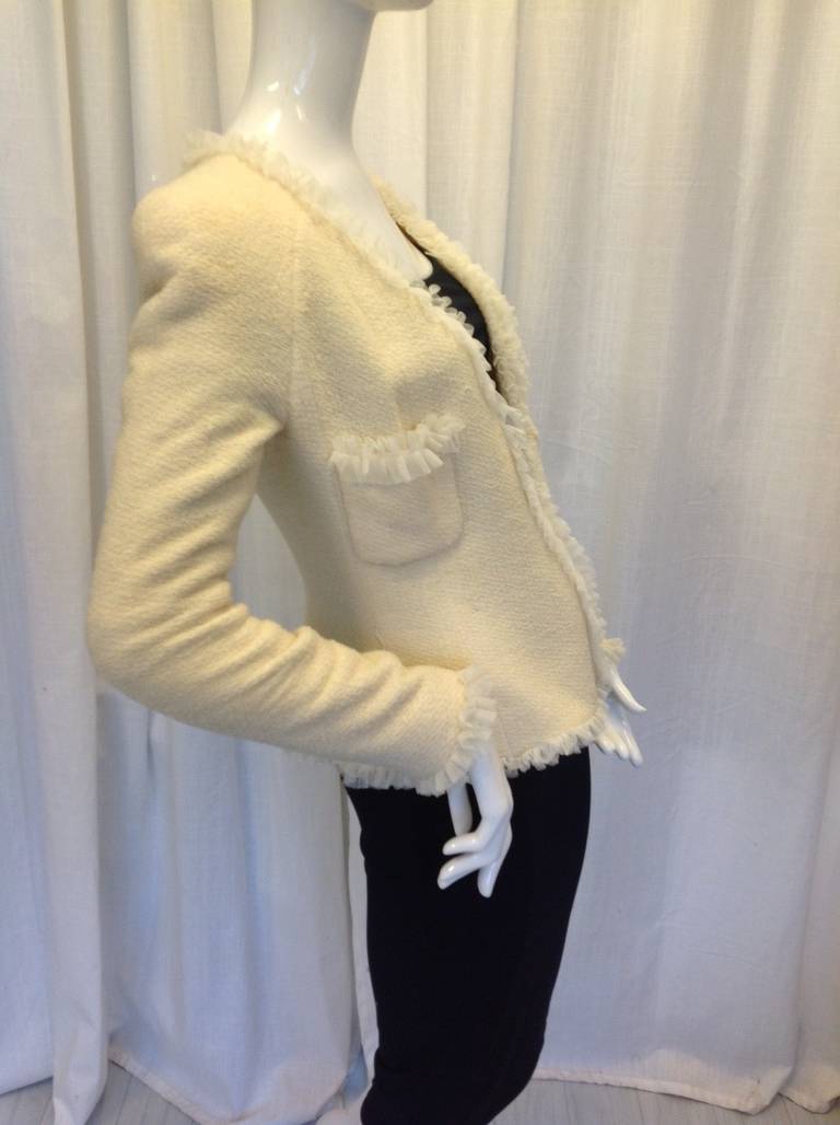 Vintage Chanel Wool Silk Chiffon Trim Jacket